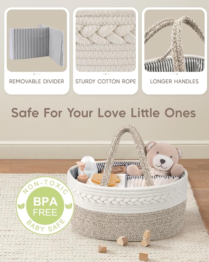 Maliton Diaper Caddy Organizer for Baby, Cotton Rope Baby Gift Basket, Portable Diaper Organizer for changing table, Nursery Storage Organizer, Shower Gifts for Newborn,baby essentials | 100% Cotton Rope Baby Caddy, Soft Yet Structured, Nursery, Car & ...