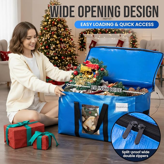TAILI Extra Large Moving Bags, 6 Pack Blue Heavy Duty Totes For Storage with Visible Window, Wrap Around Handles, Storage Bags for Space Saving, Alternative to Moving Boxes