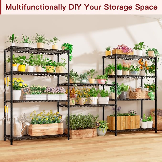 PrimeZone Wire Storage Shelves, 5-Tier Adjustable NSF Metal Shelving, 4 PCS | Alloy Steel Structure, 1250 LBS Capacity, Adjustable Leveling Feet, 4 Hooks, 35.5"W x 14"D x 72"H for Kitchen, Pantry, Closet