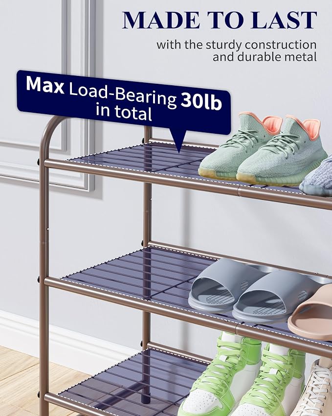 Kitsure Shoe Rack - Stainless Steel Shoe Organizer, Sturdy Shoe Rack for Closet and Front Door Entrance, Free Standing Shoe Shelf, Closet Organizers and Storage, 25.6" Wide - 3 Tier, Brown | Sturdy Shoe Rack for Closet and Entryway, Free Standing Shoe ...