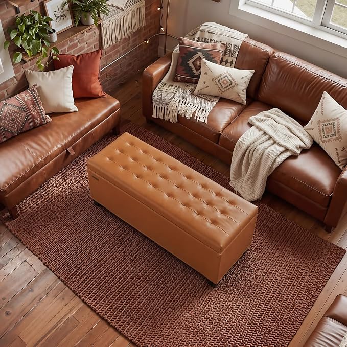 ABHENG 43.5”W Metal Frame end of Bed Storage Ottoman Bench UASND624Z | hold up to 770 LB,100L of Storage space,Water proof Synthetic Leather Cover ,43.5”W x 15.7”D x 15.7”H, Window entryway bench