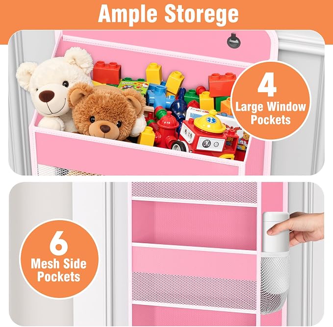 Over The Door Organizer Storage Large Capacity Hanging Bedroom Storage | 4 Shelves, 40 LB Capacity, Foldable Mesh Design, Clear Window, Sturdy, Large Storage Organizer for Nursery, Pantry & Closet