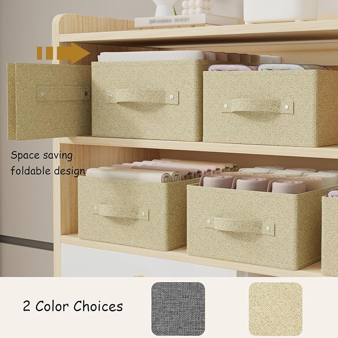 Open Storage Bin with Reinforced Stitching,Yellow,13x9x5.5in,3 Pack | Fabric Storage Baskets with Soft Cloth Handles, Thick PP Panel Wardrobe Containers,Wipeable Drawer Boxes for Closet Shelves