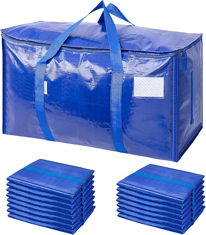 TICONN 16 Pack Extra Large Moving Bags Heavy Duty with Zippers & Carrying Handles, Durable Storage Bags Moving Boxes for Closet Organizers and Storage (16 Pack, Blue)