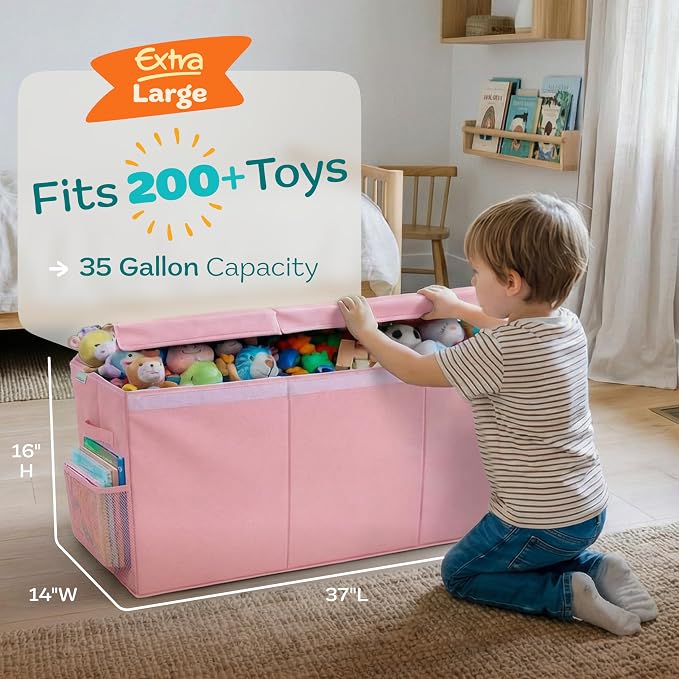 SoftOwl Extra Large Toy Storage Organizer with Lid - Sturdy, Collapsible Toy Chest Storage Box Design - Toys Bin with Dividers for Kids, Nursery, Bedroom, Playroom 37"x16"x14"