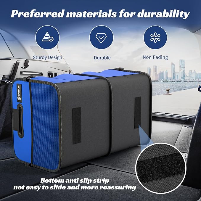 Sposuit Trunk Organizer for Car - 70L Collapsible Sturdy Car Storage, Blue | 11 Pockets & Reinforced Handles, Large Capacity, SUV Trunk Organizers for Grocery Cargo, Non-Slip Bottom