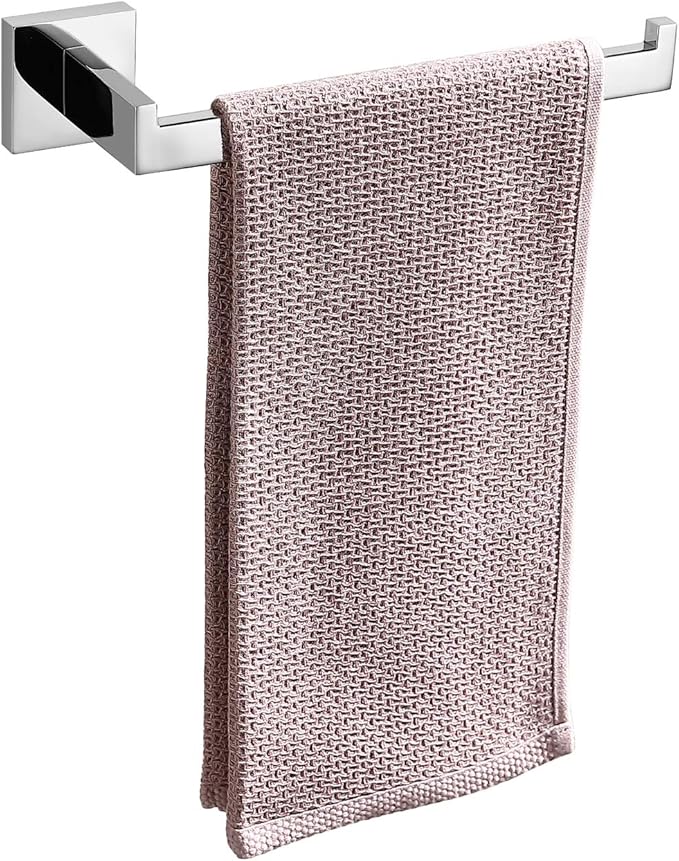 TASTOS Premium Stainless Steel Hand Towel Holder, Square Hand Towel Ring Heavy Duty Wall Mounted Modern Hand Towel Bar for Bathroom Kitchen, Polished Chrome