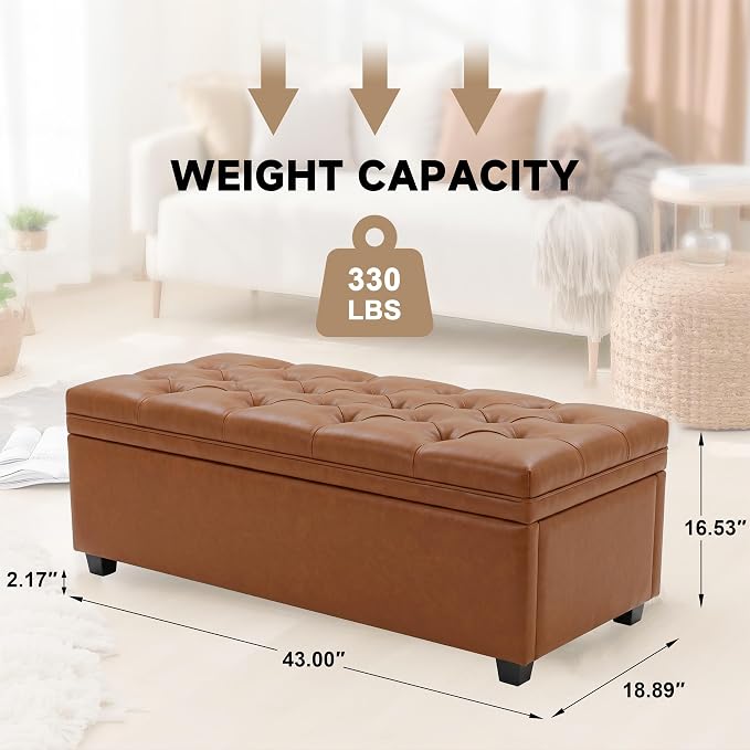 Mangodan 43 Inch Storage Ottoman, Tufted Ottoman with Storage | End of Bed Ottomans for Living Room, Bedroom, Modern Entryway Benchs