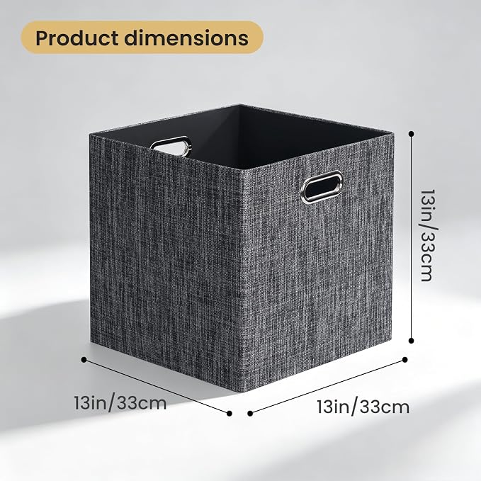 Posprica Fabric Storage Cubes,13×13×13 cube storage bins, Foldable Drawers Baskets Containers for Shelf Cabinet Bookcase,Thick and Heavy Duty (4pcs, Black)