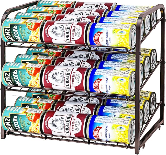 Can Rack Organizer,3 Tier Stackable Can Storage Dispenser,Bronze | Can Food Storage Rack|Holds 36 Cans|Space-Saving Pantry&Cabinet|Easy Access to Canned Goods-13.4"D x 16.6"W x 14.8"H