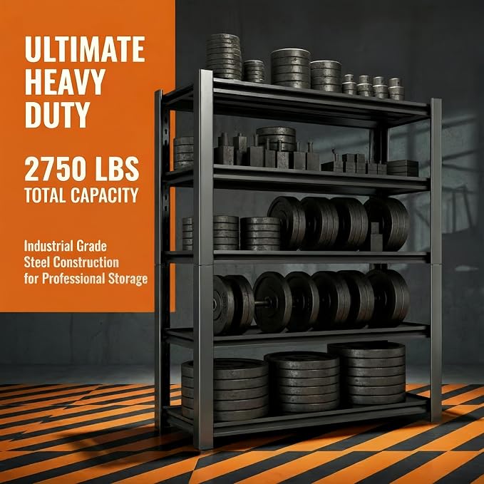 2750 LBS Storage Shelves,Garage Shelves,5-Tier Adjustable Shelving Units and storagefor Garage, Basement, Warehouse, Pantry 36" W x 16" D x 72" H,Black