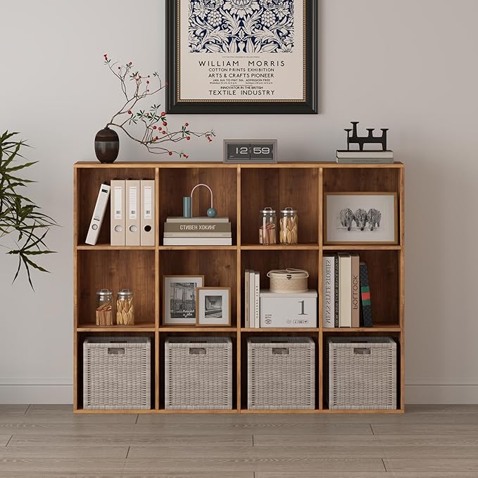 12 Cube Storage Organizer, Wooden Cube Shelves with Closed Back Panel, Reversible Bookcase, Cubes Closet Organizer for Home, Living Room, Kids Room, Office, Bedroom, Study, Hallway