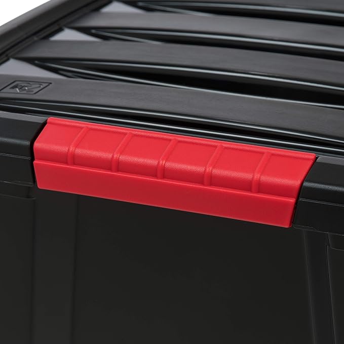 IRIS USA 6-Pack 32 Quart Storage Bins with Lids, Black | Black finish conceals stored items. Great for linens, décor, closet storage, and supplies. Nestable design saves space
