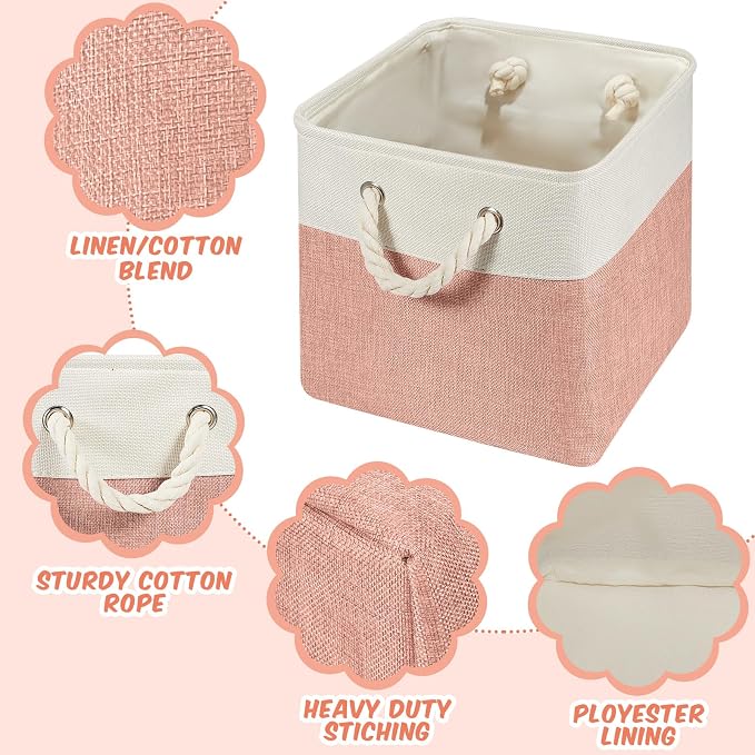 Geiserailie 6 Pcs 11 x 11 Inch Cube Storage Bins Fabric Storage Organizer Bins Foldable Cube Baskets with Sturdy Carry Handles Wicker Baskets for Home (Morandi Colors)