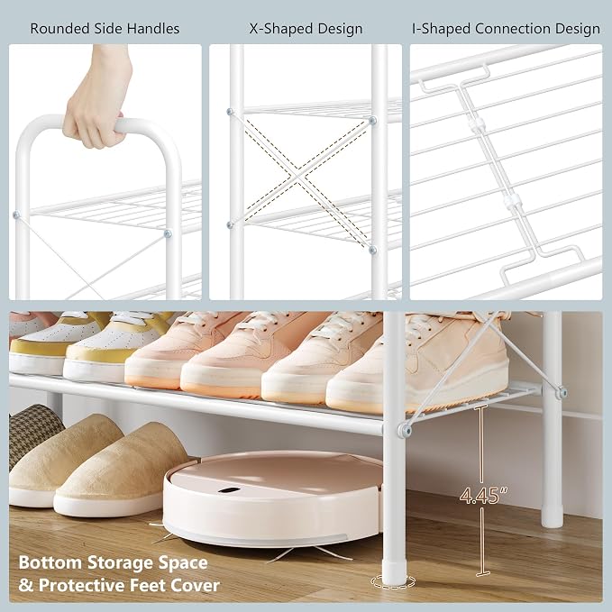 Hoctieon 5 Tier Shoe Rack for Closet, Durable Mesh Style Shoe Rack, Entryway Shoe Shelf, Shoe Storage Organizer for Hallway, Bedroom, Living Room, Wardrobe, White