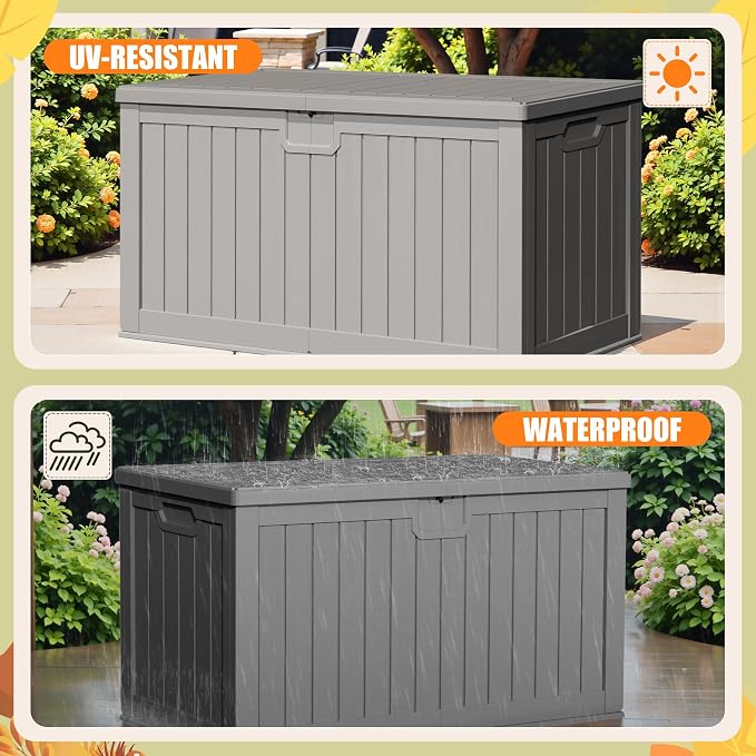 Devoko HDPE 240 Gallon Deck Box Double-Wall with Divider | Large Outdoor Storage Box Side Handles, Waterproof and Lockable for Patio Furniture, Garden, Pool