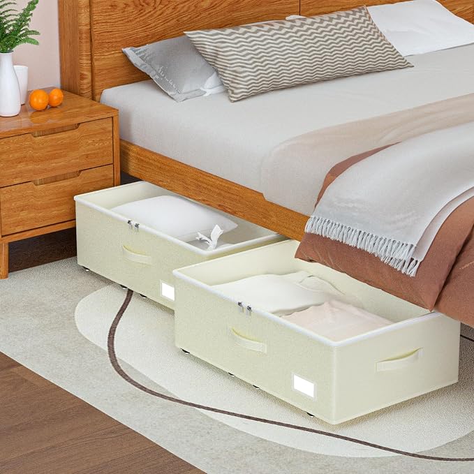 EE-RoomWorld Under Bed Storage with Wheels, No Assemble Required 12 inches height Under Bed Storage bins,Large capacity Rolling Underbed Shoe Storage containers，dorm underbed storage drawers
