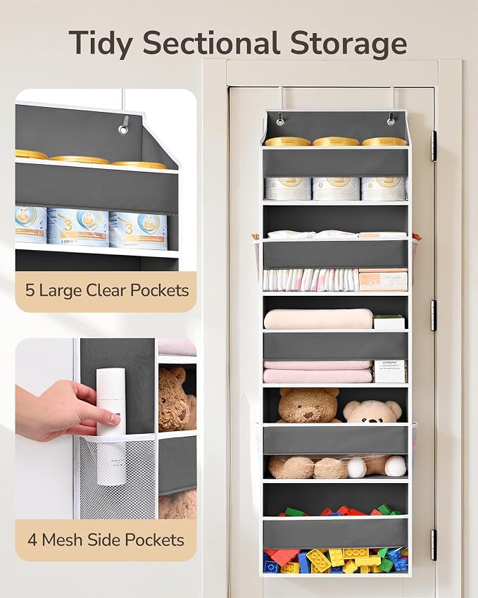 ULG 1 Pack Over Door Organizer Hanging Storage Dark Gray