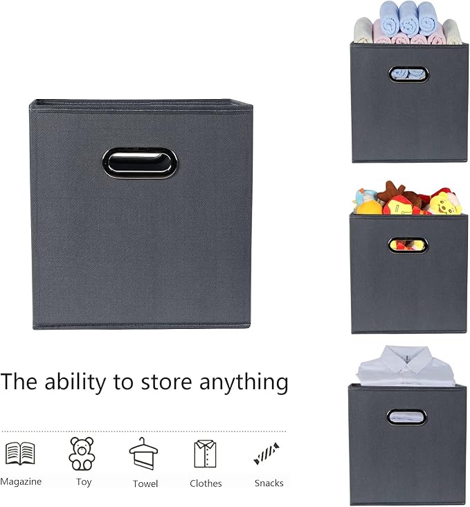 Fabric storage bins Cubes, Fabric Cube Organizer with Handle, Foldable Cube Bins for Cloth or Accessary Storage, 11x11x11, Set of 8, (Gray)