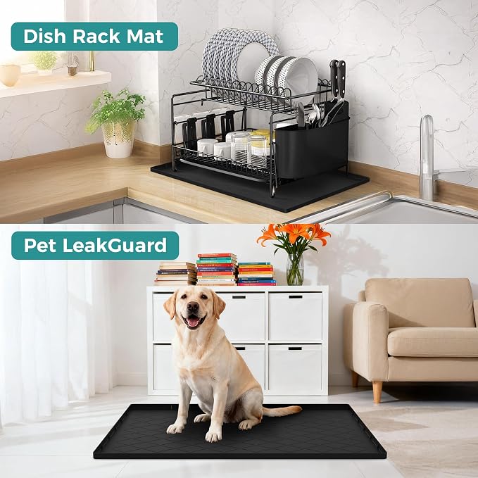 URMONA 16" x 10" Waterproof Silicone Mat in Multiple Sizes & Colors, Under Sink Mat for Kitchen & Bathroom, Pet Food Pad for Dogs & Cats, Kitchen Cabinet Liner, Multi-Purpose for Storage(Khaki)