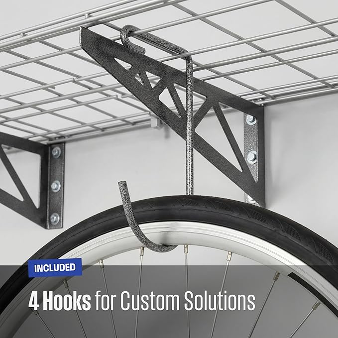 SafeRacks Steel Garage Wall Shelves 2-Pk w/Hooks, 500lb, Hammertone (18x36)