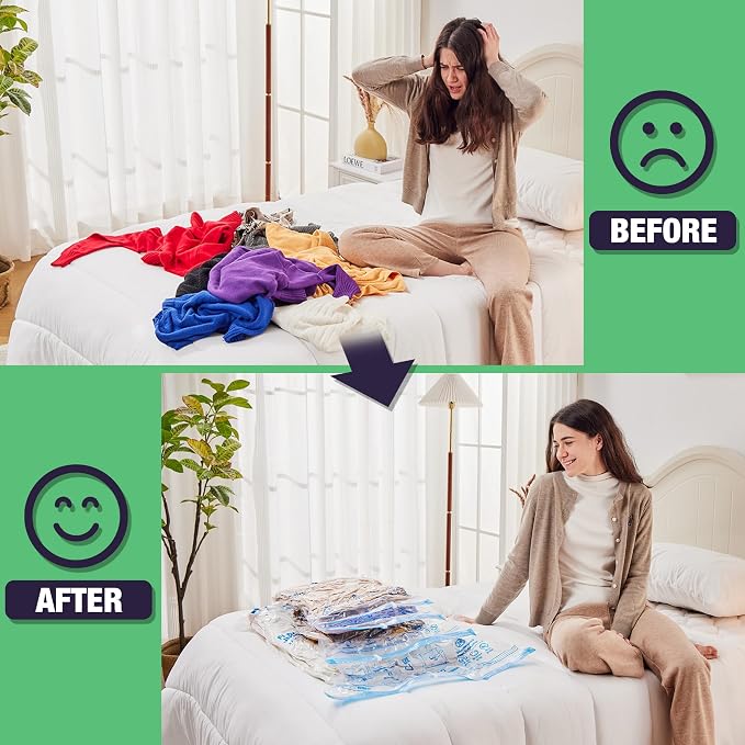 15 Jumbo Vacuum Storage Bags for Bedding, Vacuum Seal Bags for Clothing | Extra Large XL, Airtight Triple Seal, Save 80% Space, Hand Pump, Work with Vacuum, Double Zip, Reusable, Easy to Use
