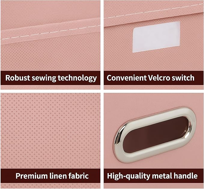 STOREONE Fabric Storage Cube Bins Foldable Organizer Container Collapsible Basket with Lids and Metal Handles, for Home, Bedroom, Closet 3 Pcs (multicolour-pink)