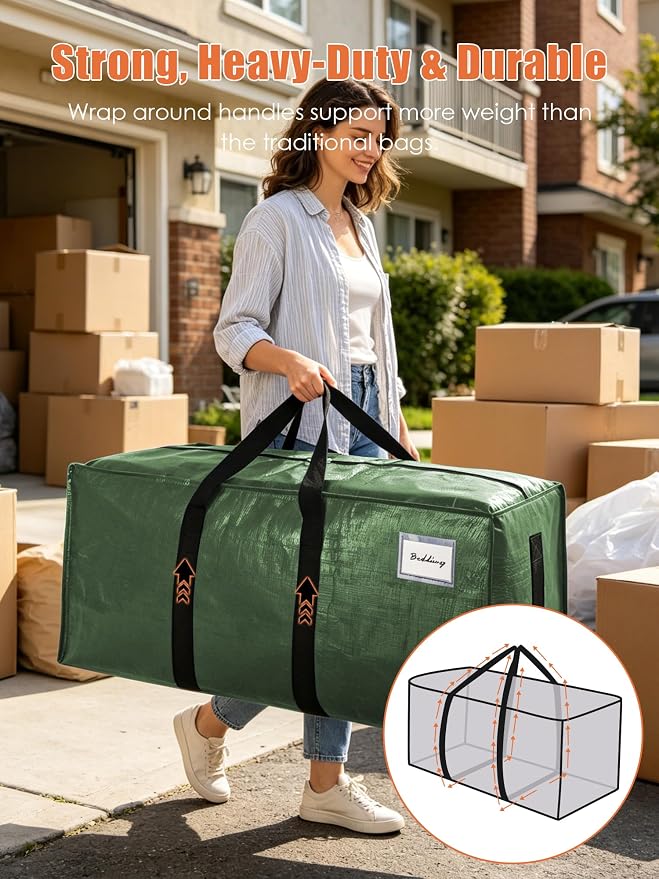SWEET DOLPHIN 8 Pack 200LB Heavy-Duty Moving Bags with Wrap-Around Handles, Extra Large Storage Totes for Space Saving, Clothes Storage Bags, College Dorm Essentials, Multicolor, 24 Gal