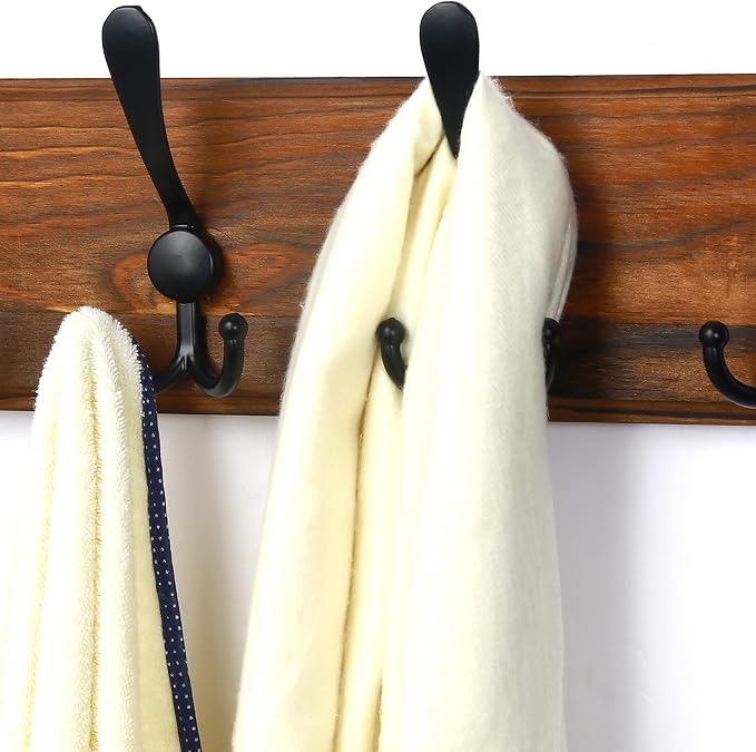 Coat Rack Wall - Heavy-Duty 38-1/4" Long, with Reinforced 10 Custom Tri-Hooks, Solid Wood Wall Hanger for Coats Hat Jackets - Rustic Farmhouse Entryway Storage, Natural & Black, Pack of 2