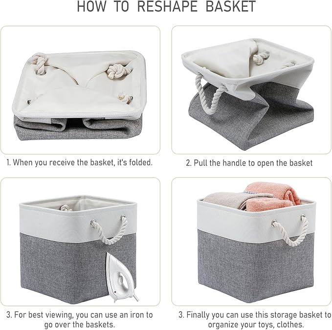 13 Inch 6 Pack Foldable Fabric Storage Basket with Handles | Home Cube Storage Basket,Large Cube Storage Bins,Closet Storage, Home Organizer(White&Gray)