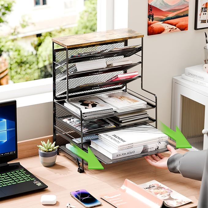 Simple Trending 8-Tier Desk File Organizer for Office, Home or School, Black