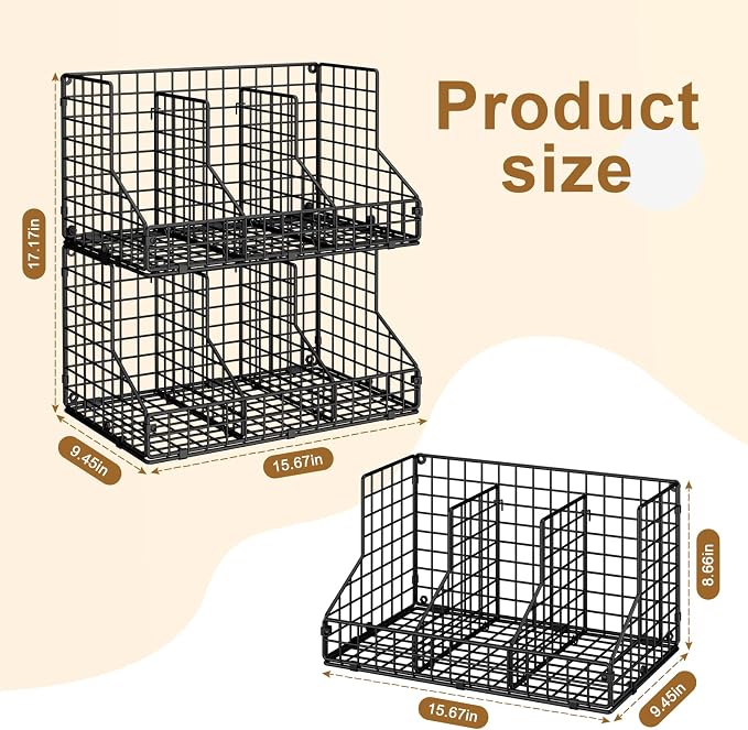 JKsmart 2 Pack Stackable Can Rack Organizer for Pantry Storage,Can Dispensers with 4 Adjustable Dividers, 2-Tier Metal Wire Basket Beverage Pop Soda Rack for Kitchen Cabinet Pantry, Black