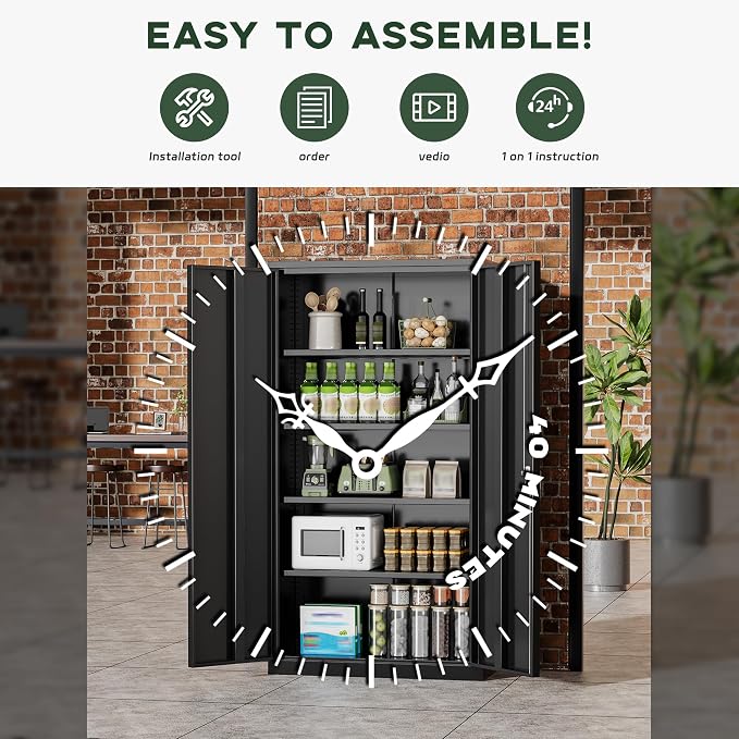 Greenvelly Metal Garage Storage Cabinet, 72” Lockable Storage Cabinet with Adjustable Shelves, Steel Tool Cabinets, Black Metal File Cabinet for Home Office, Garage, School, Classroom(36" W x 18" D)