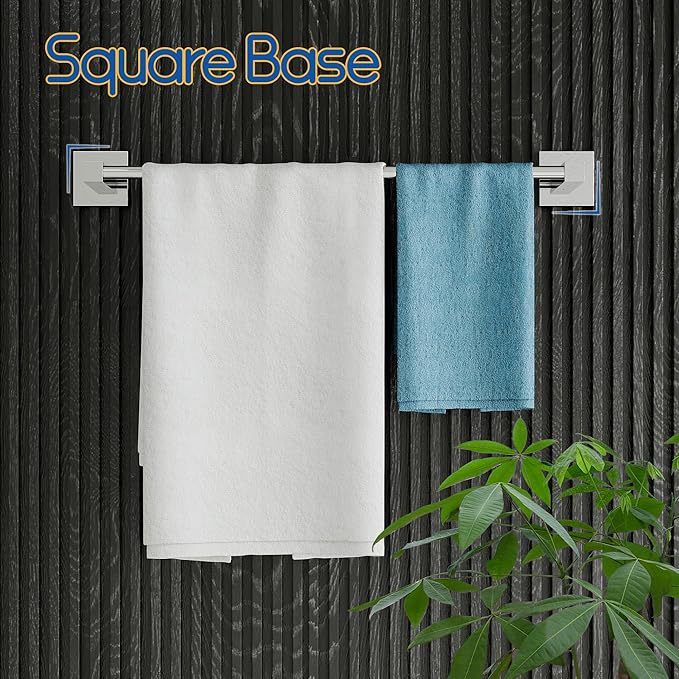 RUACQ Towel Bar 18" Towel Racks for Bathroom Wall Mounted, Chrome | One-Piece Bath Towel Holder, Total Length 20 Inch Single Towel Rod, 304 Stainless Steel Rustproof, Square Base, Heavy Duty