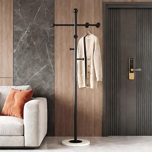 68.9 Inch Tall Modern Coat Rack,Black Coat Tree Freestanding,Heavy-Duty Metal Coat Rack Freestanding with Sturdy Marble Base for Entryway,Hallway,Bedroom,Holds Coats Hats Bags Scarves