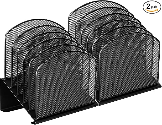 Desktop File Organizers 2 Pack Inclined Document Holders 5 Section Office Supplies Mesh Vertical File Sorters Metal File Storages (2)