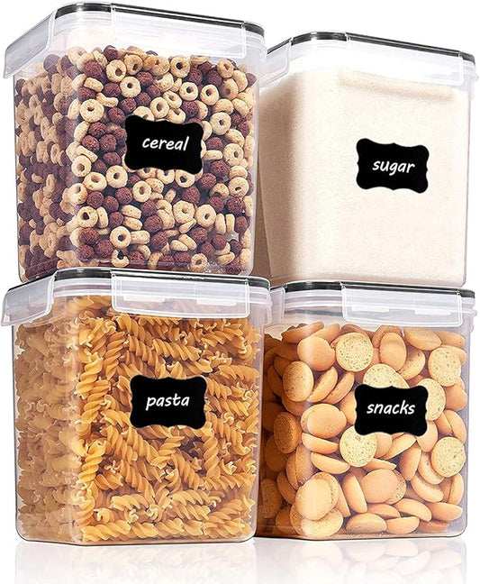 Vtopmart 2.5 L Flour Sugar Storage Containers, 4 PCS, Black | Airtight Seal, Multiple Sizes, BPA Free, Food Grade Material, Dishwasher Safe (Not Lids)