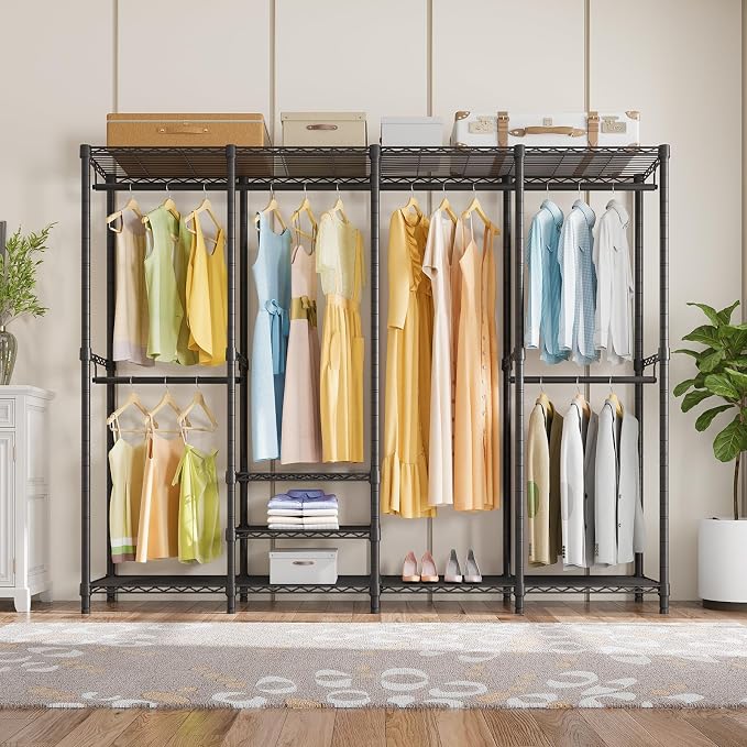 VIPEK V40 Heavy Duty Clothes Rack, Modular Closet System Clothing Rack | 76 inch Adjustable Open Clothing Storage System with 6 Shelves & 4 Hang Rods for Bedroom/Reach-in Closet, Black
