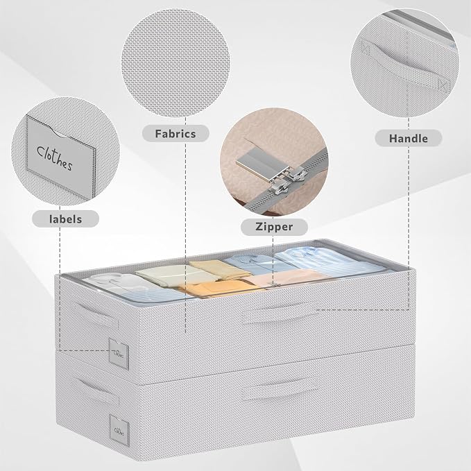 CYhom 3Pcs Under Bed Storage Bins with Metal Frame - Shoe Organizer for Closet with Clear Cover Oxford Fabric Sturdy Underbed Container Foldable Stackable Clothes Organizer (Grey, 23.5x11.8x6.3)