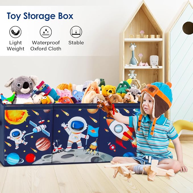 Large Toy Box Collapsible Chest Organizer with Flip Lid for Kids | Oxford Storage Box with Handle for Boy Girl Sturdy Waterproof Organizing Decor for Bedroom Playroom Nursery 37.7×12.5×15.7''
