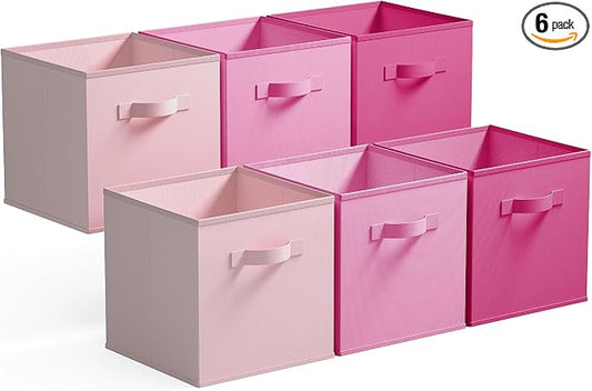 GRANNY SAYS Cube Storage Bins, 13x13 Cube Storage Organizer, Fabric Collapsible Storage Bins with Handle, Storage Cubes for Shelves, Closet, Pink Gradient, 6-Pack