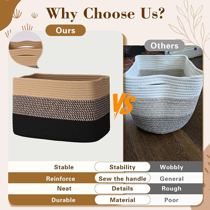 Baskets for Organizing, Storage Baskets, 3 Pack Baskets for Shelfves, 15"×10"×9" Woven Basket, toy storage bins, bins for organization