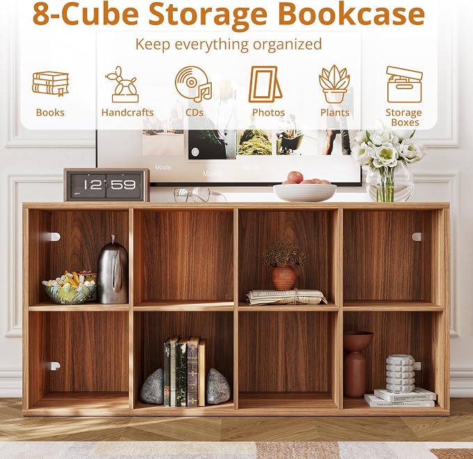 IRONCK 8-Cube Storage Organizer, Reversible Cube Bookshelf, Oak Brown | 8-cube reversible shelf organizer. Bookshelf or TV stand. Extra-thick frame, FSC certified. Anti-tip.