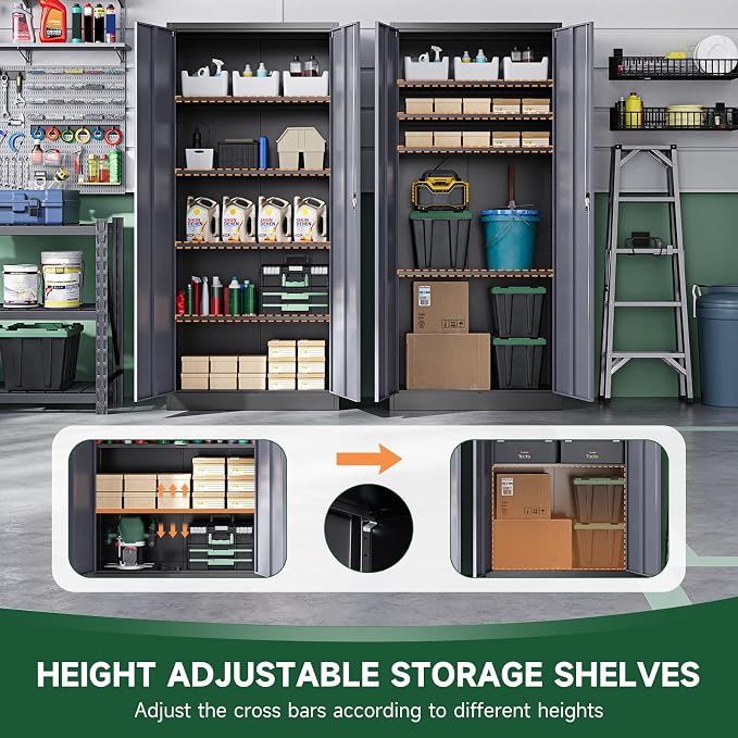 Letaya Metal Garage Storage Cabinets with Lock Door and Adjustable Shelves, Steel Tool Cabinets for Home,Office,Warehouse Organisieren (Black Grey, 72" H)