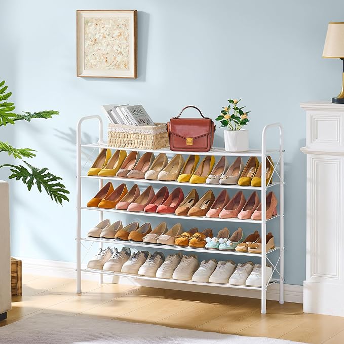 Hoctieon 5 Tier Shoe Rack for Closet, Durable Mesh Style Shoe Rack, Entryway Shoe Shelf, Shoe Storage Organizer for Hallway, Bedroom, Living Room, Wardrobe, White