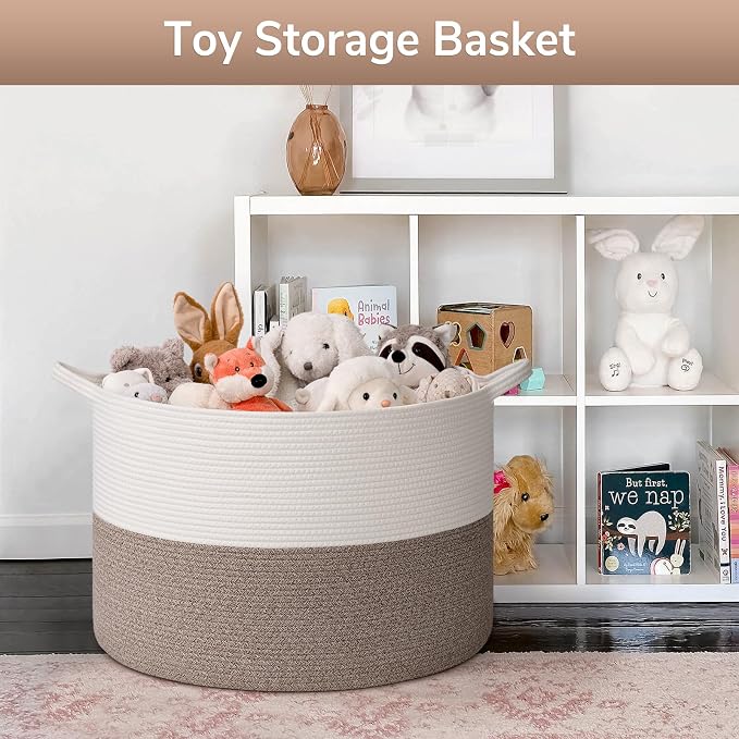 Goodpick Extra Large Woven Blanket Basket Living Room & Playroom, 115L | 23.5 x 23.5 x 15.8 In Woven Basket for Storage, Kids Toy Storage for Playroom, Laundry Basket for Towels, Mele