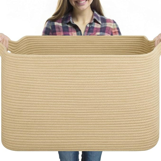 OIASKET 95L Extra Large Blanket Basket, 24" x 16.9" x 14.2" Woven Storage Basket for Living Room, Rectangle Nursery Blanket Storage for Toys, Towels, Dirty Clothes (Jute)