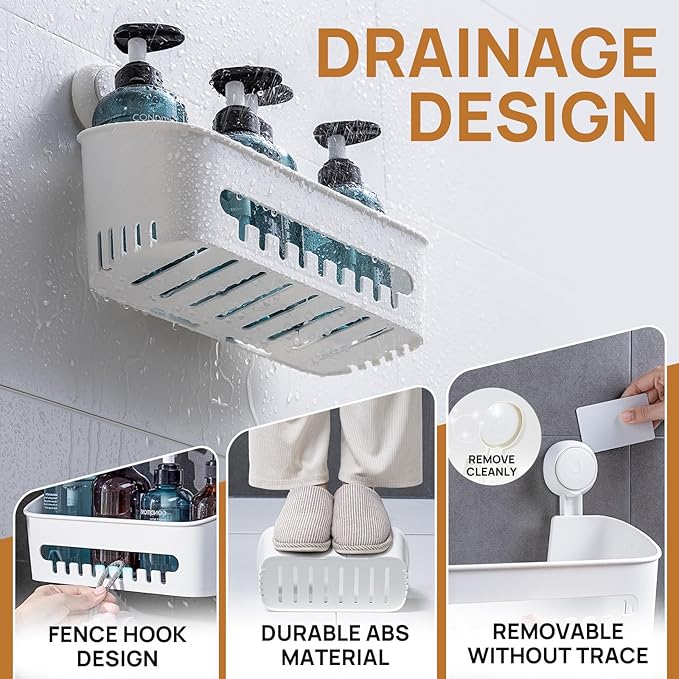 LEVERLOC Shower Caddy Suction Cup,Shower Organizer Bathroom Shelf,White M&L