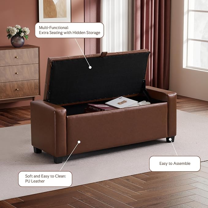 GRAINELL 42.13” Storage Ottoman Bench, Upholstered Tufted Bedroom Bench | End of Bed Storage Bench for Living Room & Entryway, 350 lb Capacity