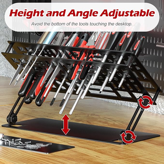 Screwdriver Organizer Holder Rack: Height Adjustable (Black) | Angle Adjustable Screwdriver Storage for Desktop - Carbon Steel Tool Shelf for rc Repair, Plier